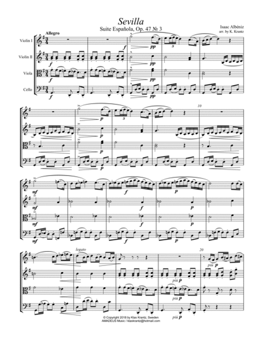 Sevilla Op. 47 No. 3 for string quartet image number null