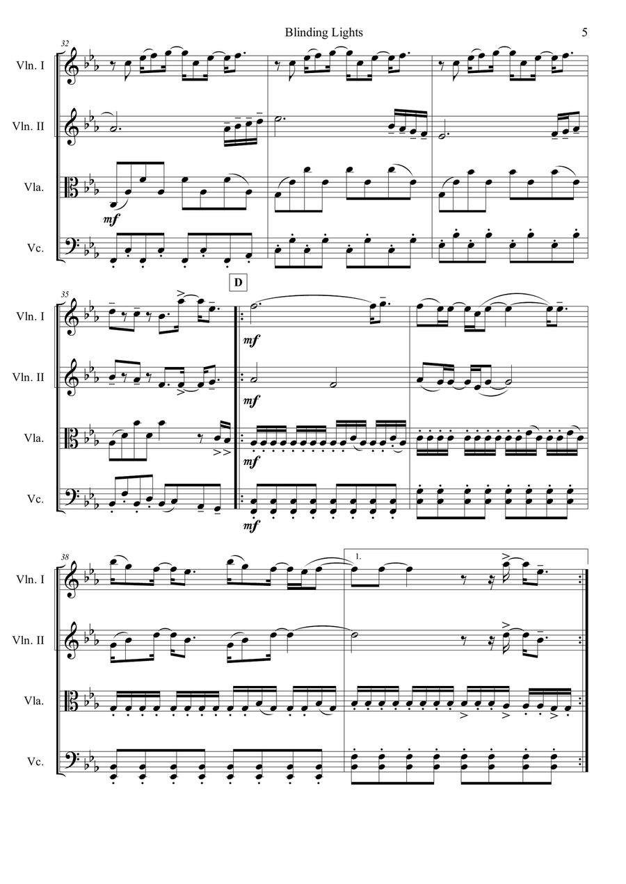 Blinding Lights String Quartet scores gallery preview page 5