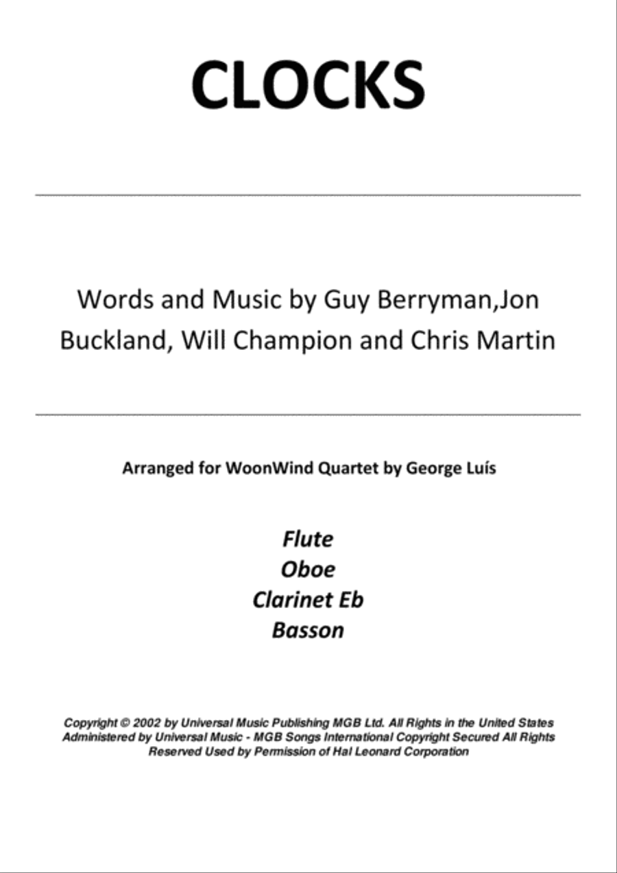Clocks Woodwind Quartet scores gallery preview page 1