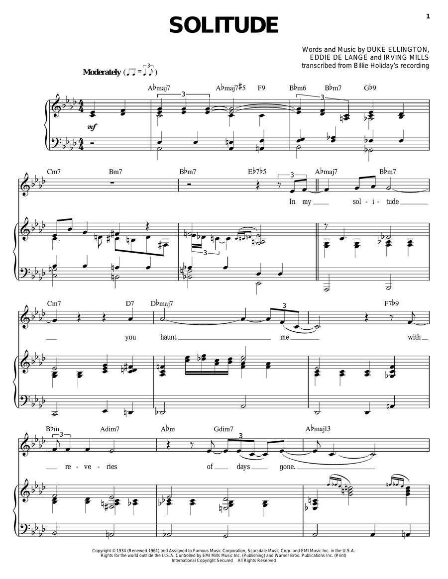 Solitude Piano, Vocal scores gallery preview page 1