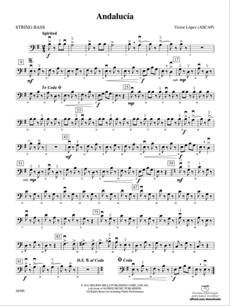 Andaluci­a: String Bass String Orchestra scores gallery preview page 1