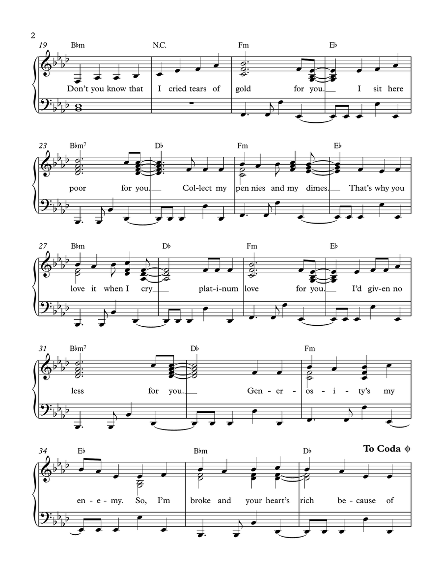 Tears Of Gold Piano, Vocal scores gallery preview page 2