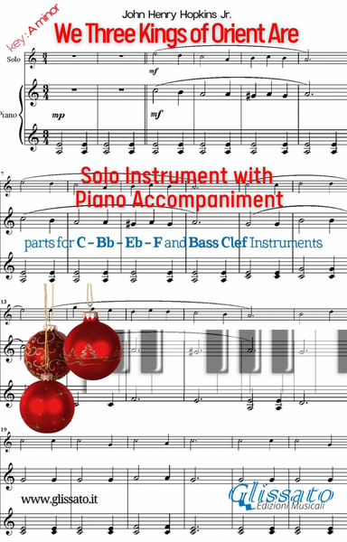 We Three Kings of Orient Are - Solo with easy Piano acc. (key Am) image number null