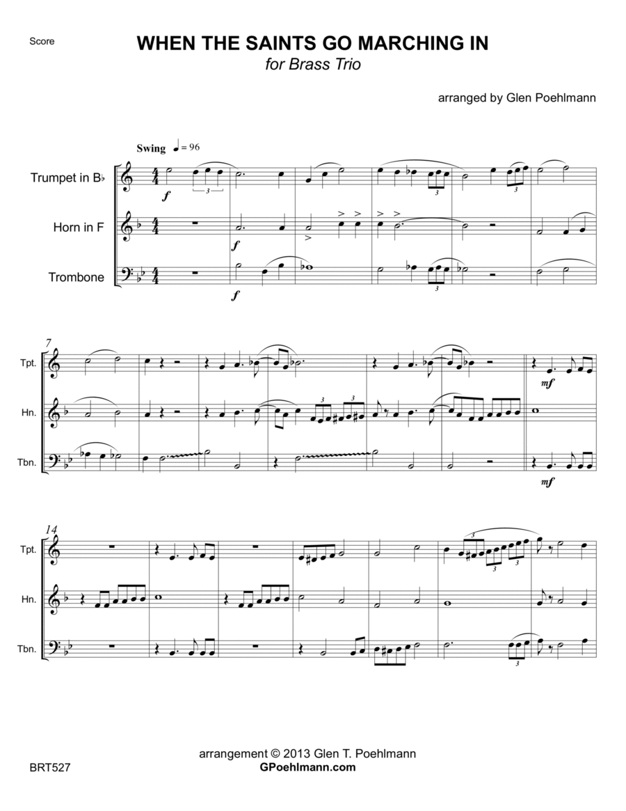 WHEN THE SAINTS GO MARCHING IN - BRASS TRIO (unaccompanied) Brass Trio scores gallery preview page 1