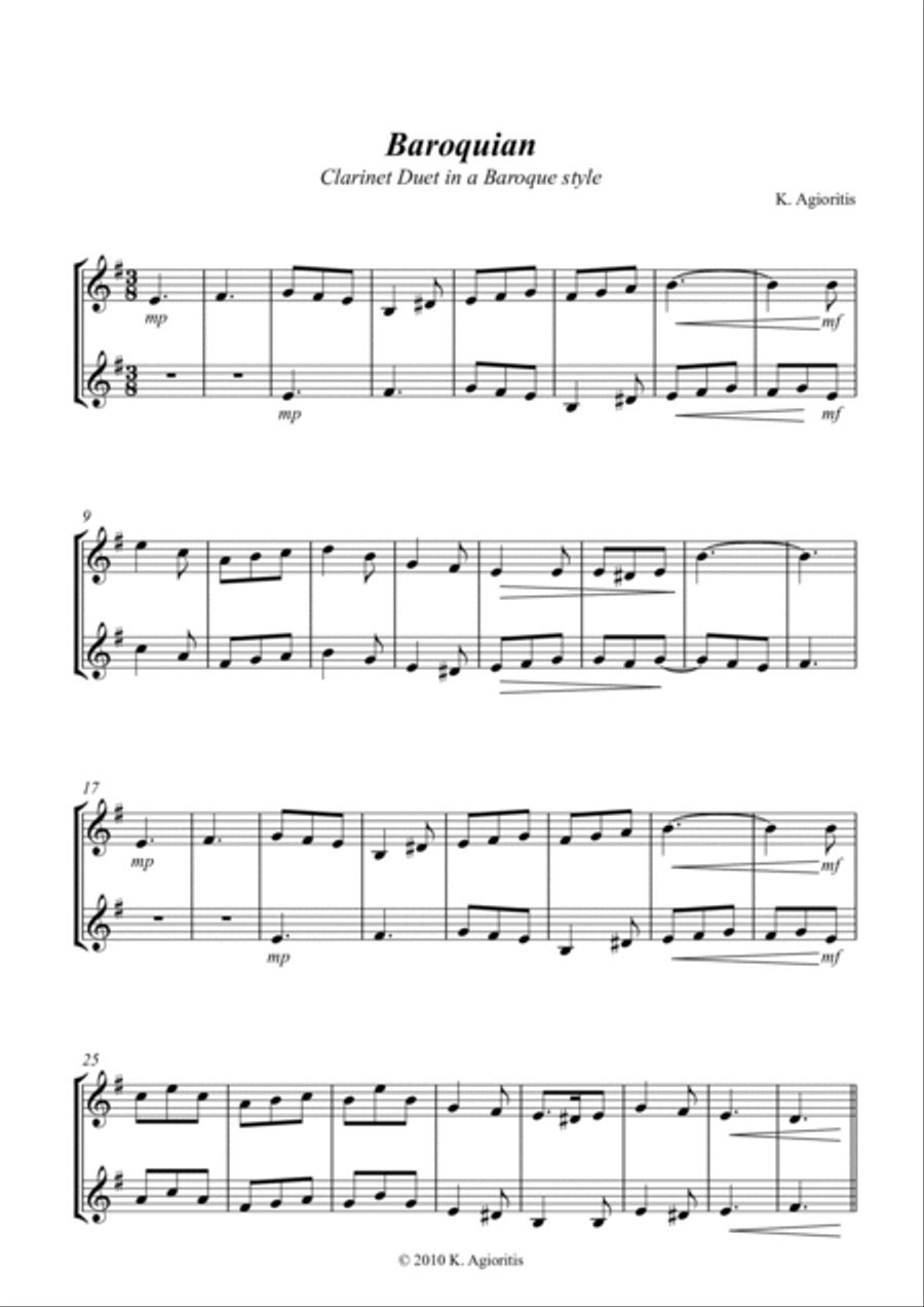 Baroquian - Duet for 2 Clarinets in a Baroque Style Clarinet scores gallery preview page 3