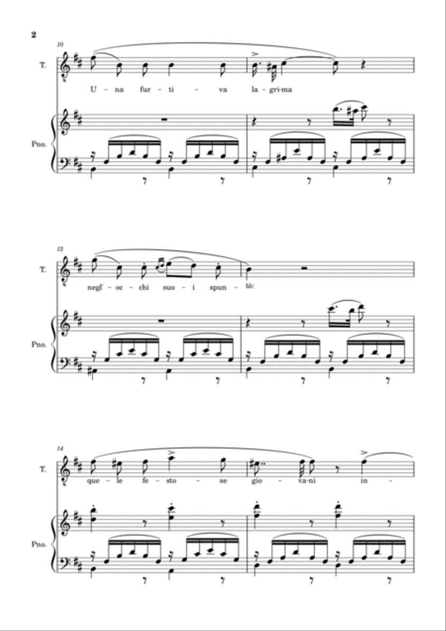 Una Furtiva Lagrima (Tenor in Bm) Piano, Vocal, Guitar scores gallery preview page 2