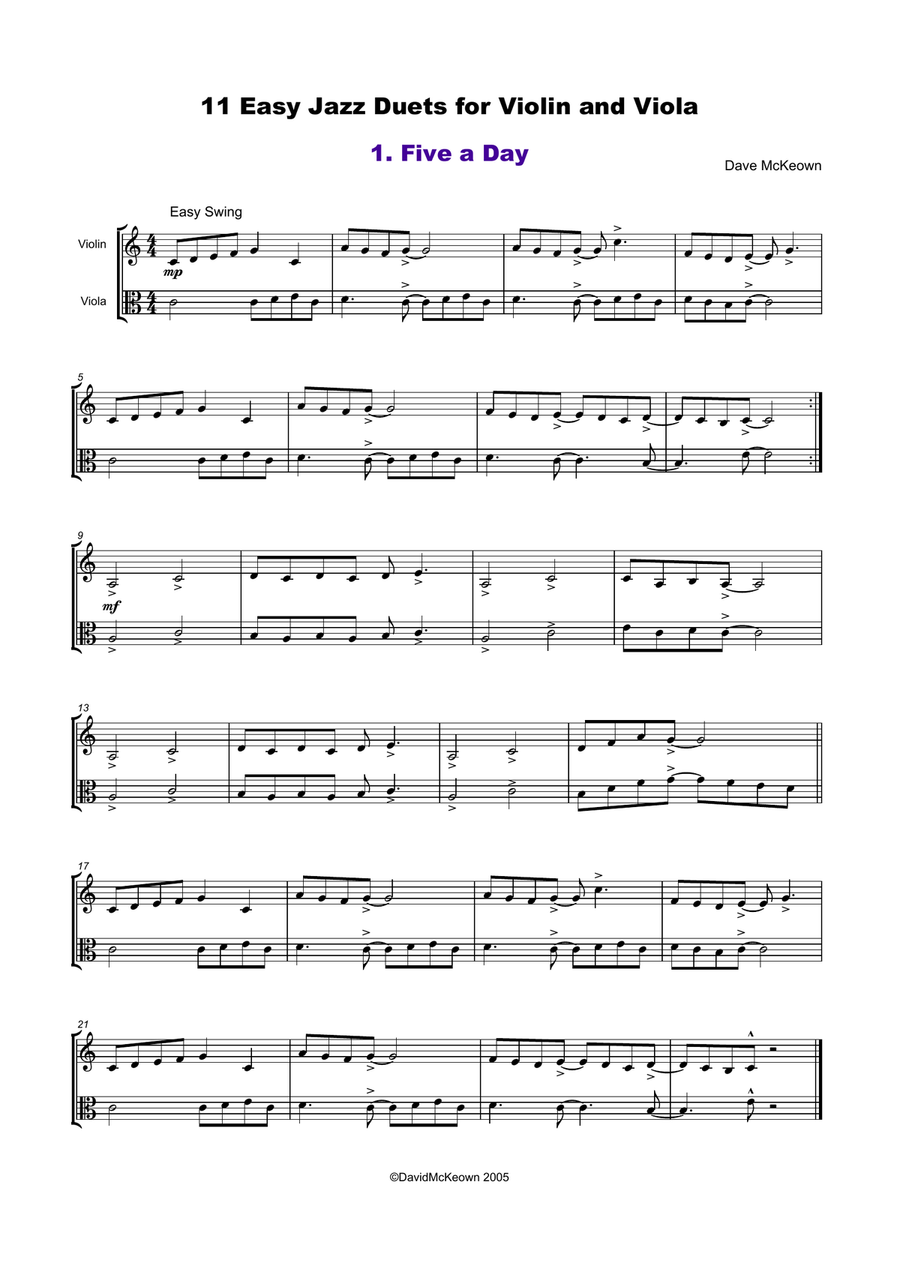 11 Easy Jazz Duets for Violin and Viola String Duet scores gallery preview page 2