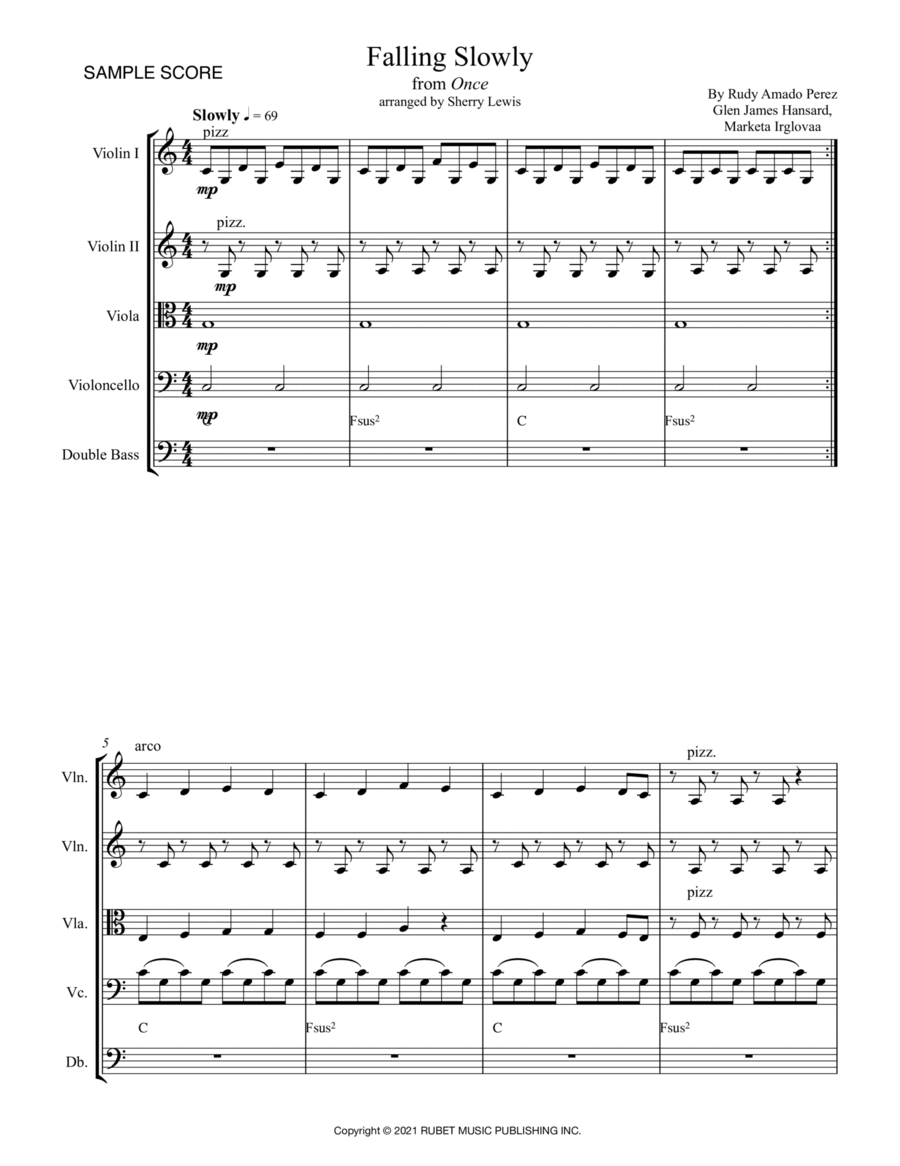 Te Prometo (falling Slowly) String Quintet scores gallery preview page 1