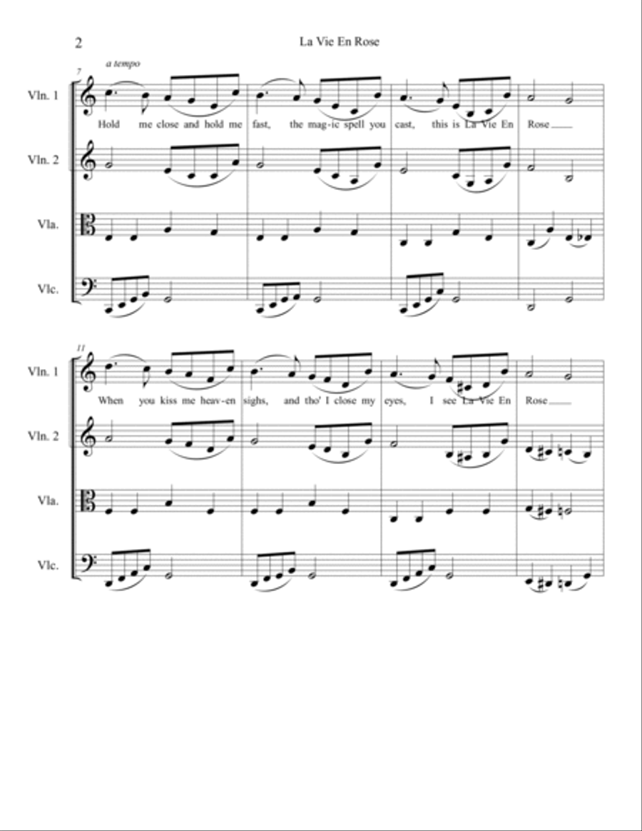 La Vie En Rose La Vie En Rose String Quartet scores gallery preview page 2