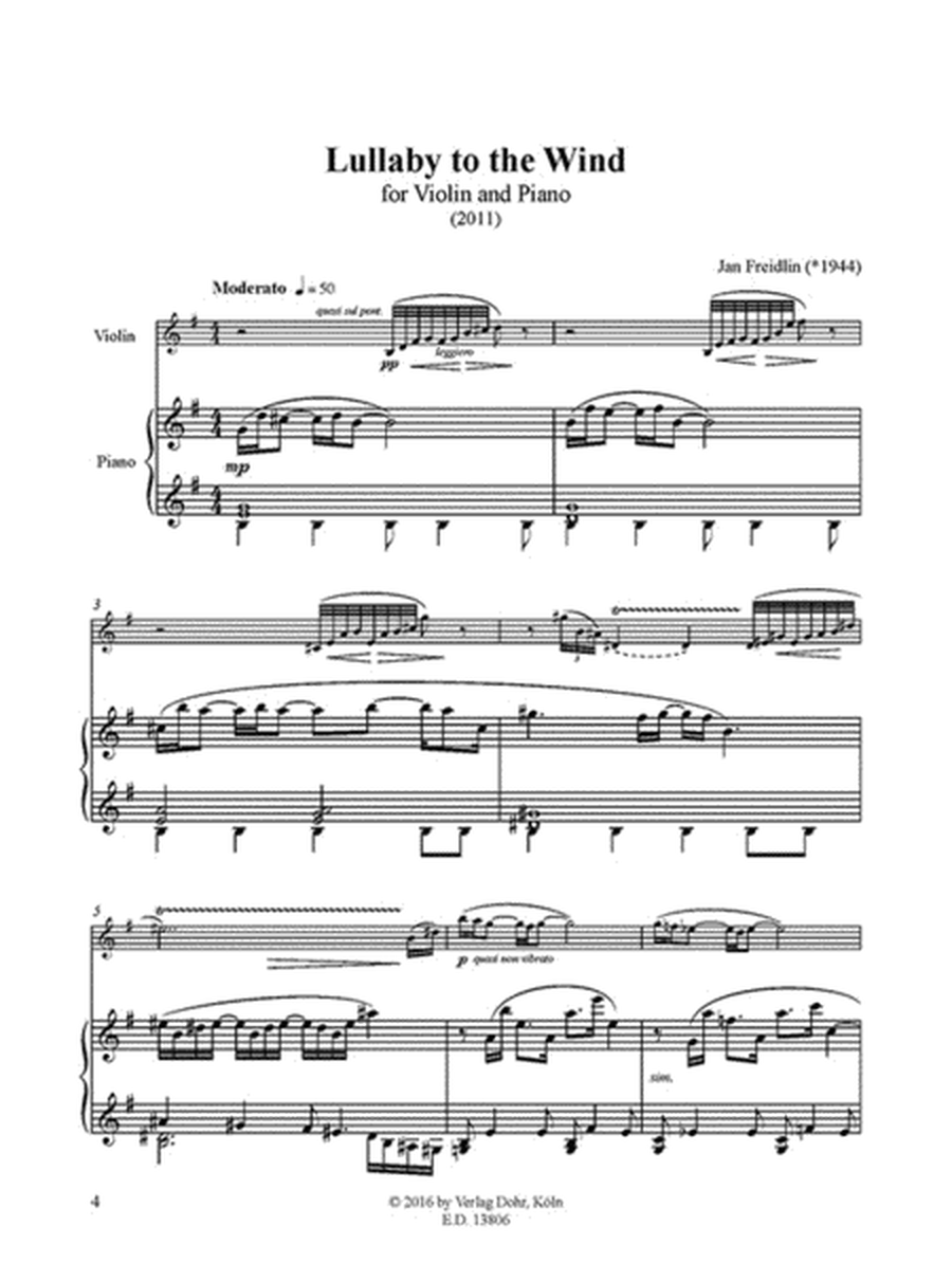 Lullaby to the Wind für Violine und Klavier (2011)