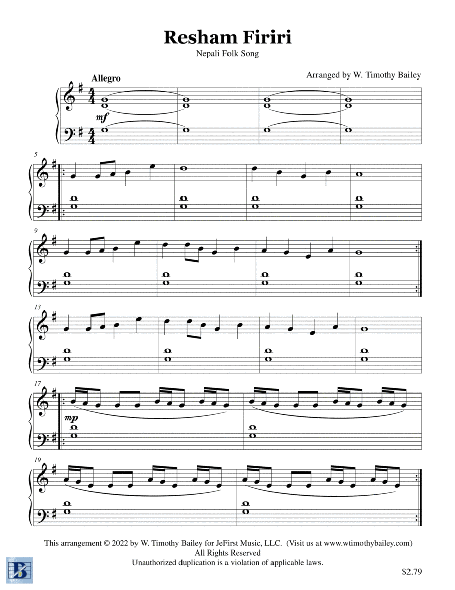 Resham Firiri Piano Solo scores gallery preview page 1