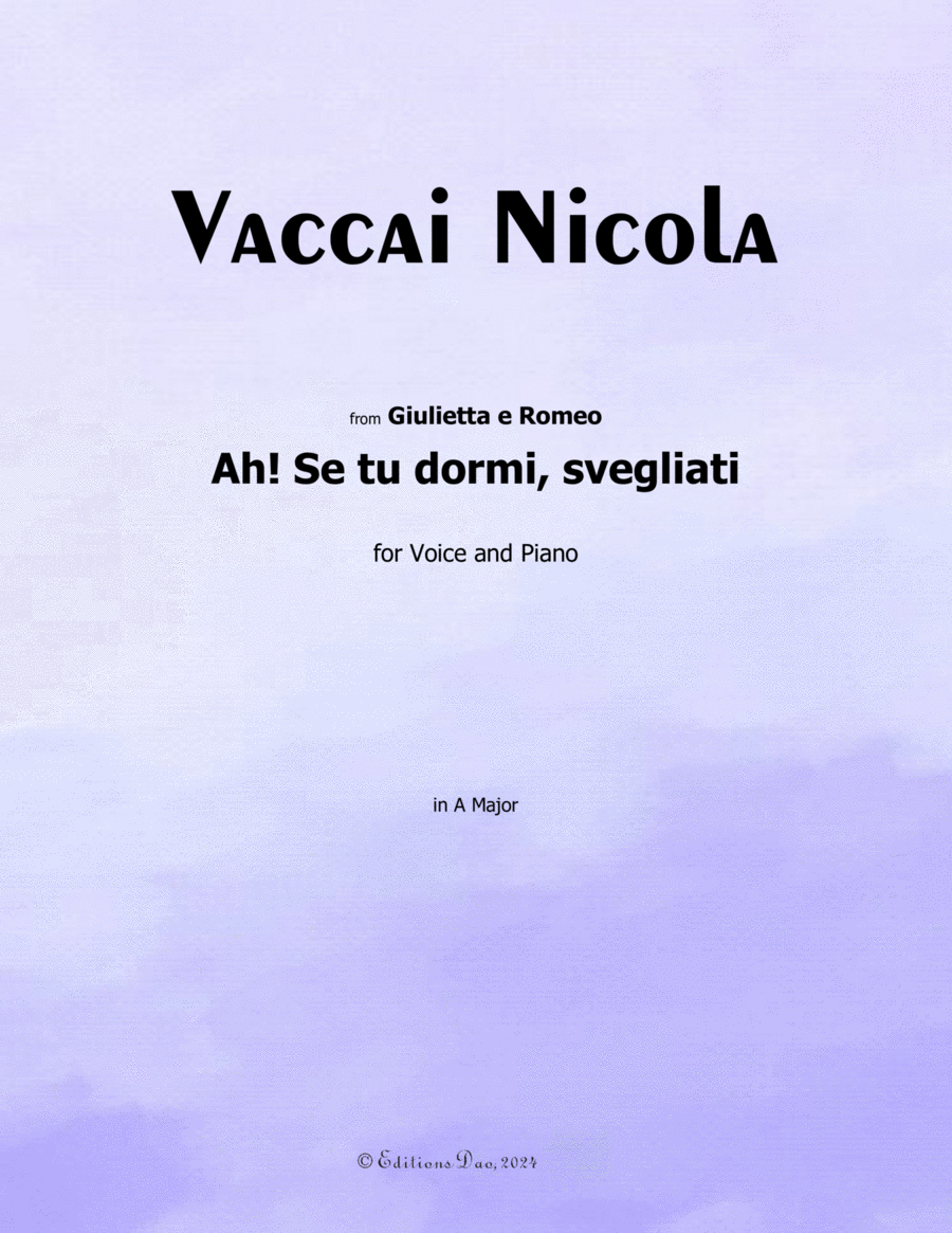 Ah! Se tu dormi,svegliati, by Vaccai Nicola, in A Major Voice scores gallery preview page 1