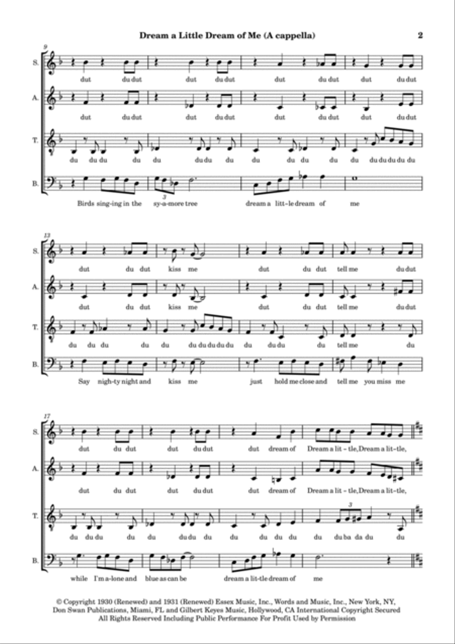 Dream A Little Dream Of Me A Cappella scores gallery preview page 2