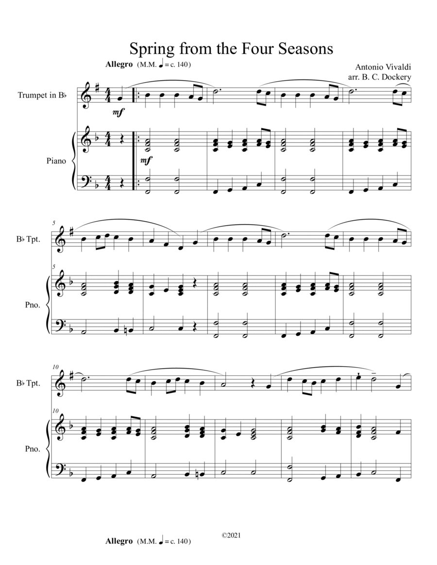 Spring from the Four Seasons (Trumpet Solo) with piano accompaniment image number null