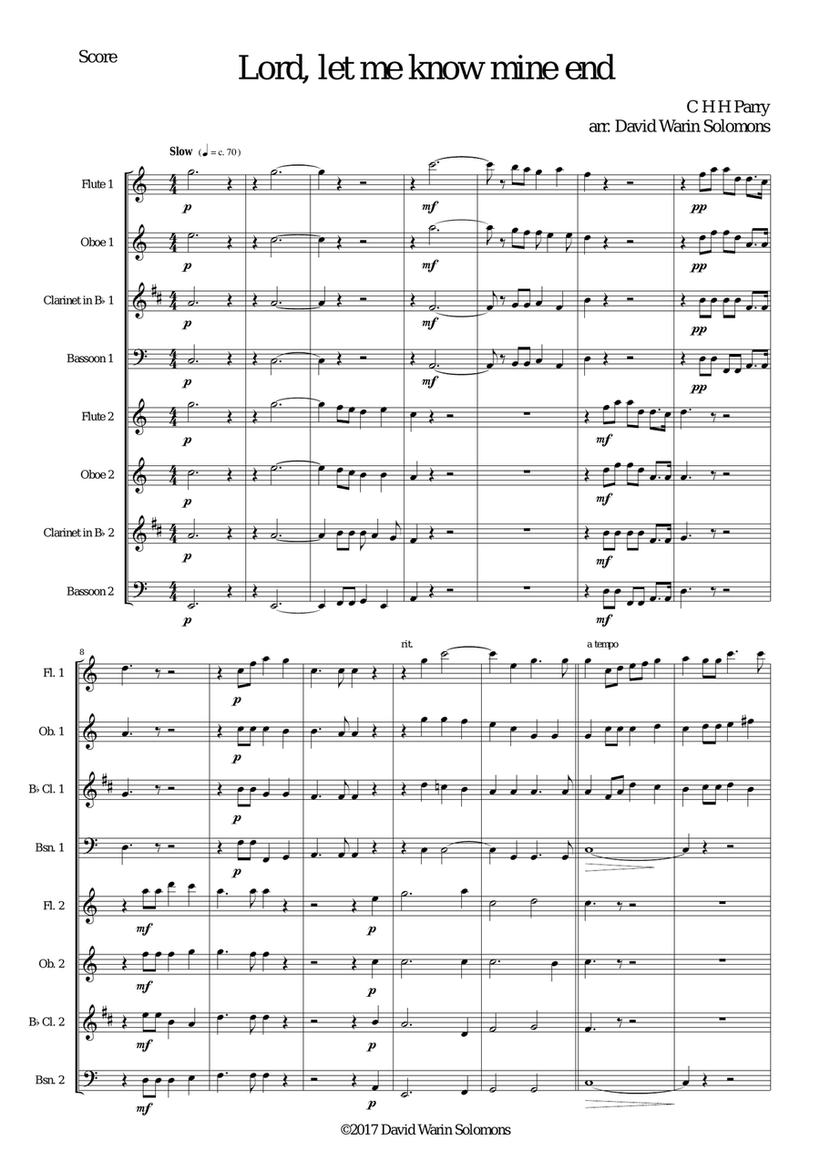 Lord, let me know mine end for wind octet Woodwind Ensemble scores gallery preview page 1