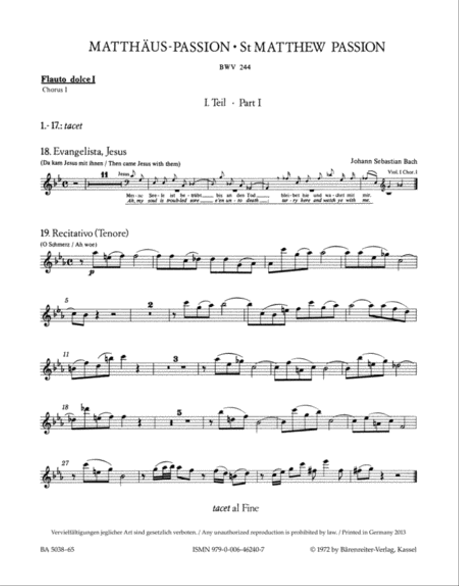Matthaus-Passion BWV 244 Choir scores gallery preview page 1
