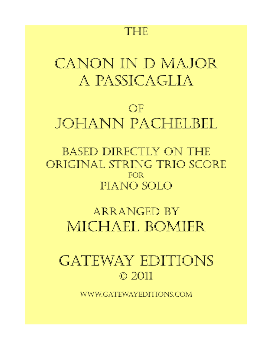 Original Canon in D for Piano Solo, directly from the Score Harpsichord scores gallery preview page 1