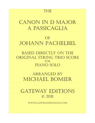 Book cover for Original Canon in D for Piano Solo, directly from the Score