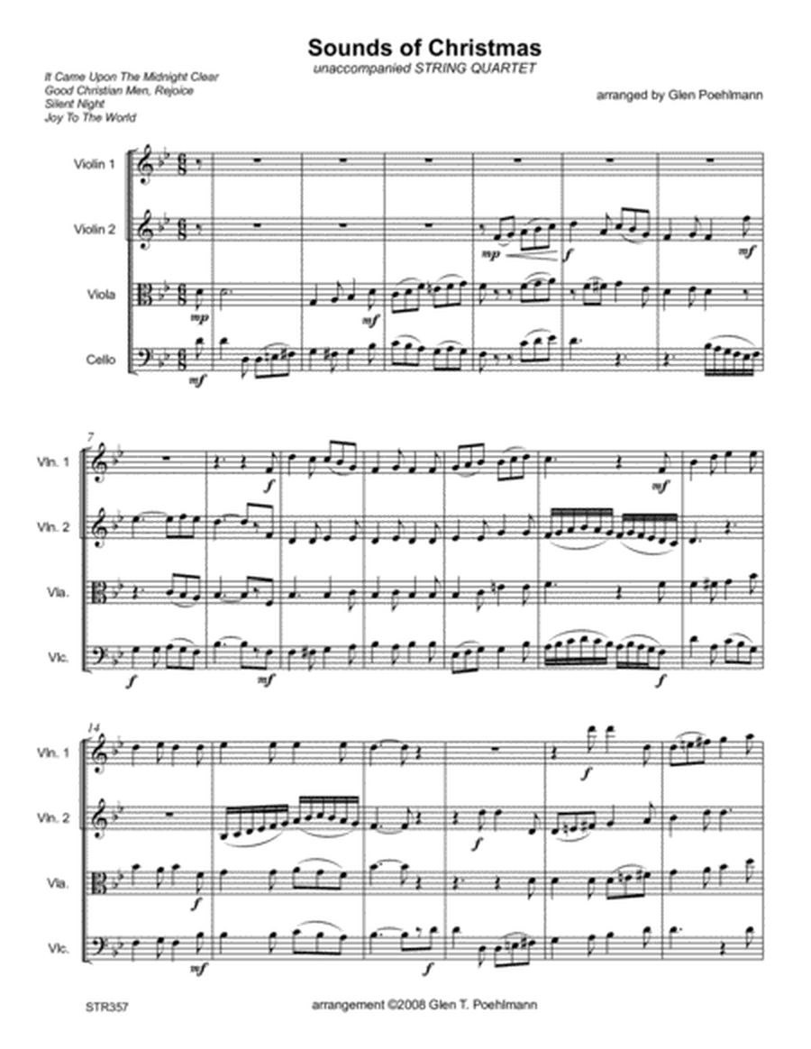 SOUNDS OF CHRISTMAS (medley of 4 carols) - STRING QUARTET (or 3 Violins & Cello) image number null