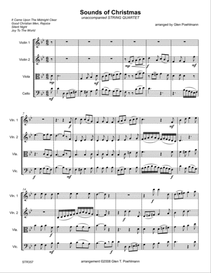 SOUNDS OF CHRISTMAS (medley of 4 carols) - STRING QUARTET (or 3 Violins & Cello) String Quartet scores gallery preview page 1