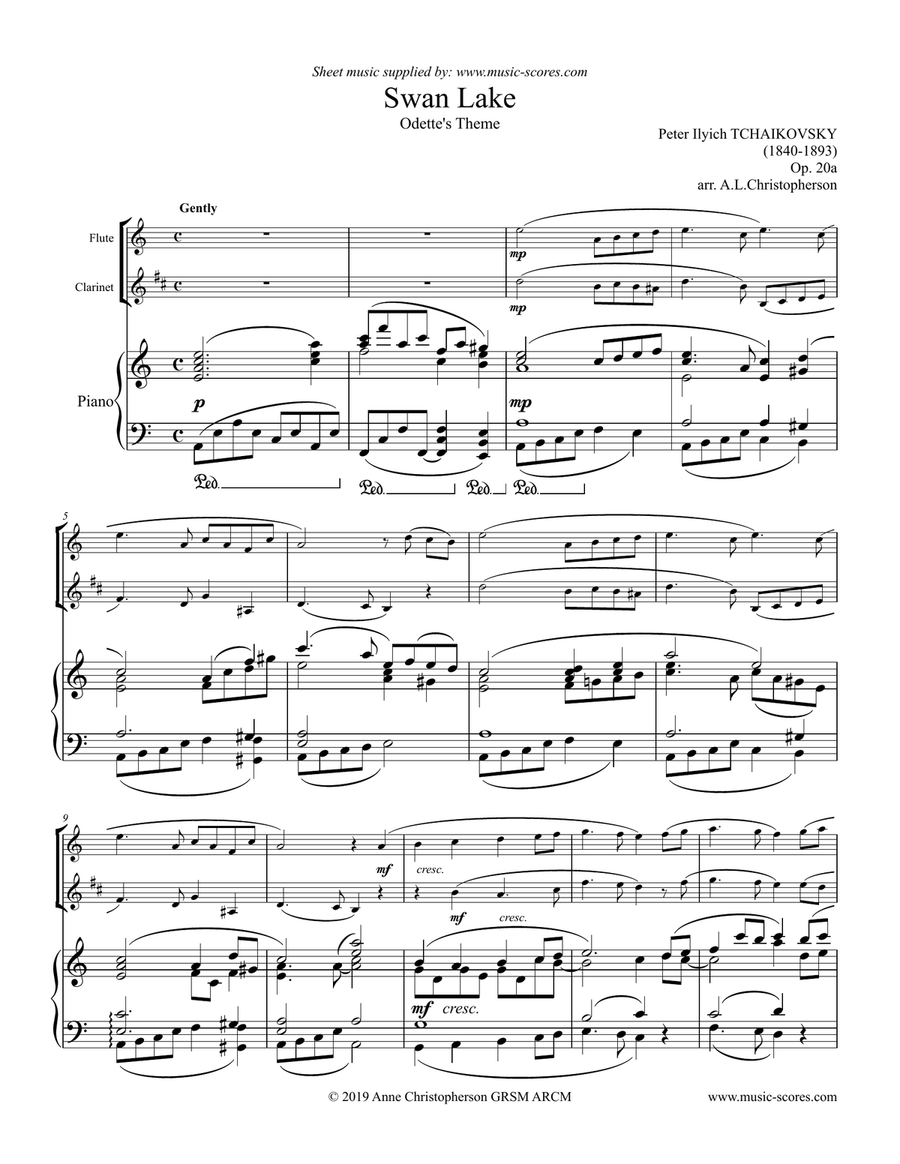 Swan Lake - Odette's Theme - Flute, Clarinet and Piano Swan Lake - Odette's Theme - Flute, Clarinet and Piano Woodwind Duet scores gallery preview page 1