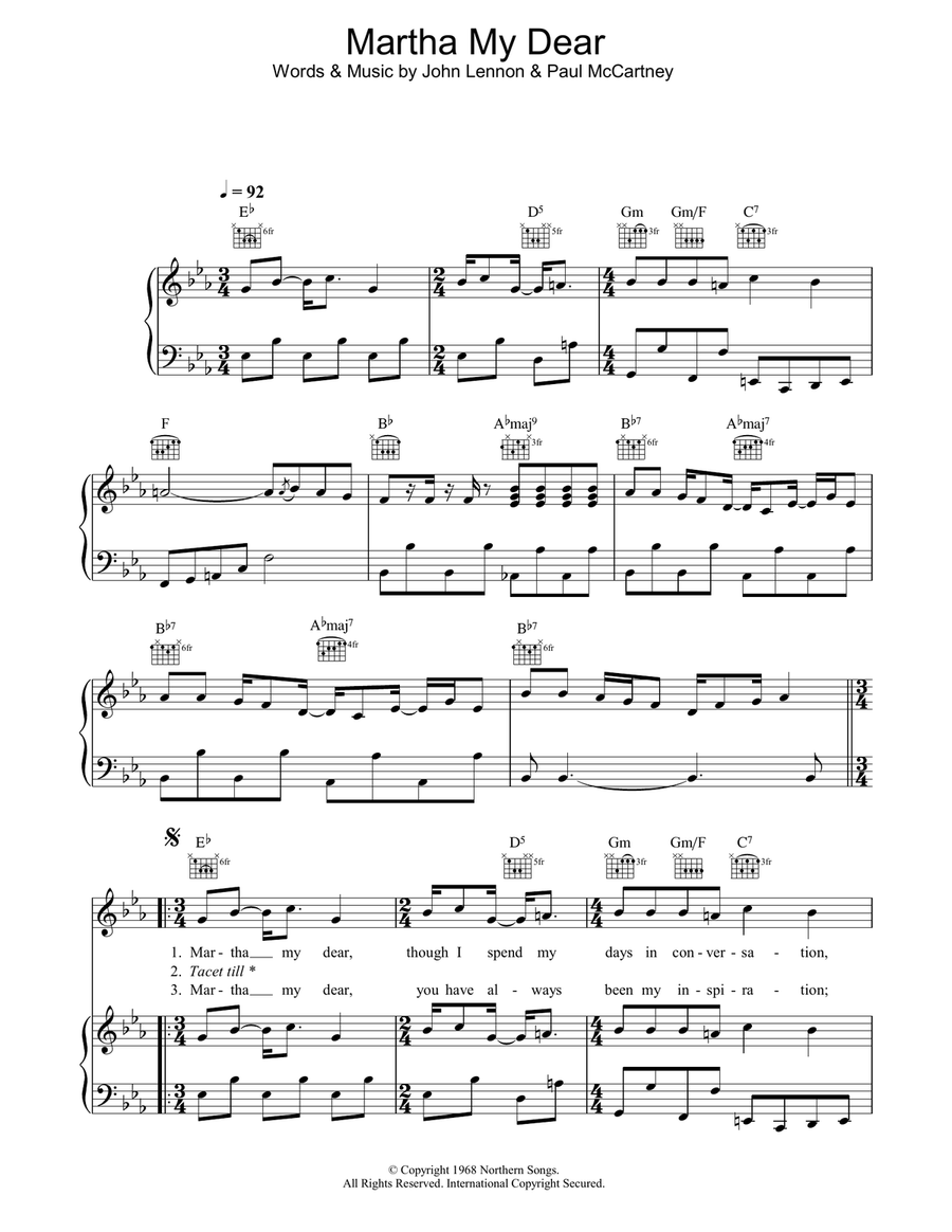 Martha My Dear Piano, Vocal, Guitar scores gallery preview page 1