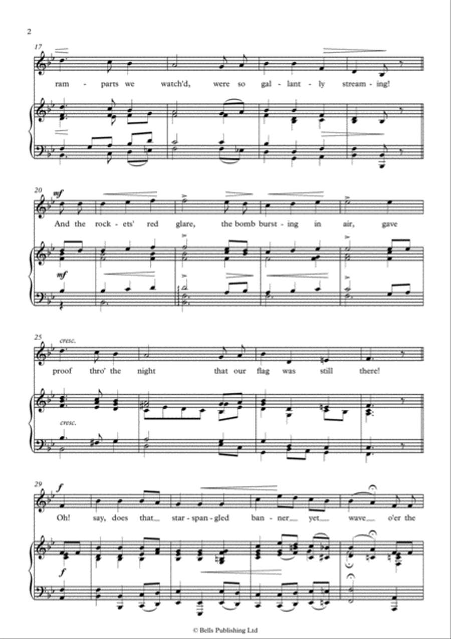 The Star-Spangled Banner (Original key. B-flat Major) Voice Solo scores gallery preview page 2