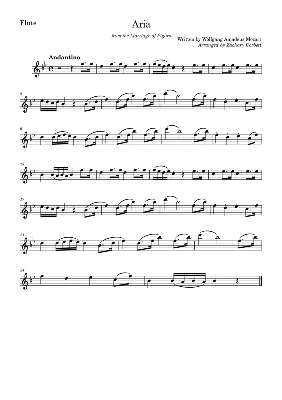 Aria from the Marriage of Figaro Flute Solo scores gallery preview page 1