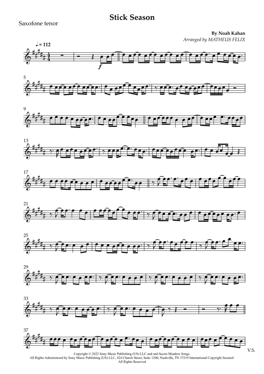 Stick Season Stick Season Tenor Saxophone scores gallery preview page 1
