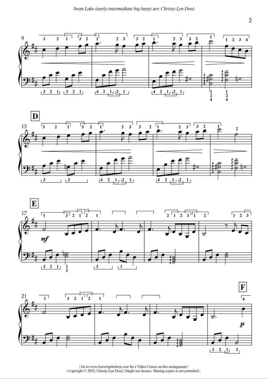 Swan Lake - Early-Intermediate for Big and Small Harps Harp scores gallery preview page 3