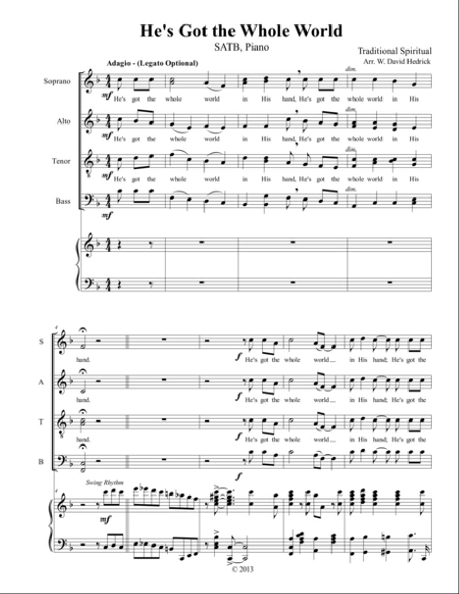 He's Got the Whole World in His Hand 4-Part scores gallery preview page 1