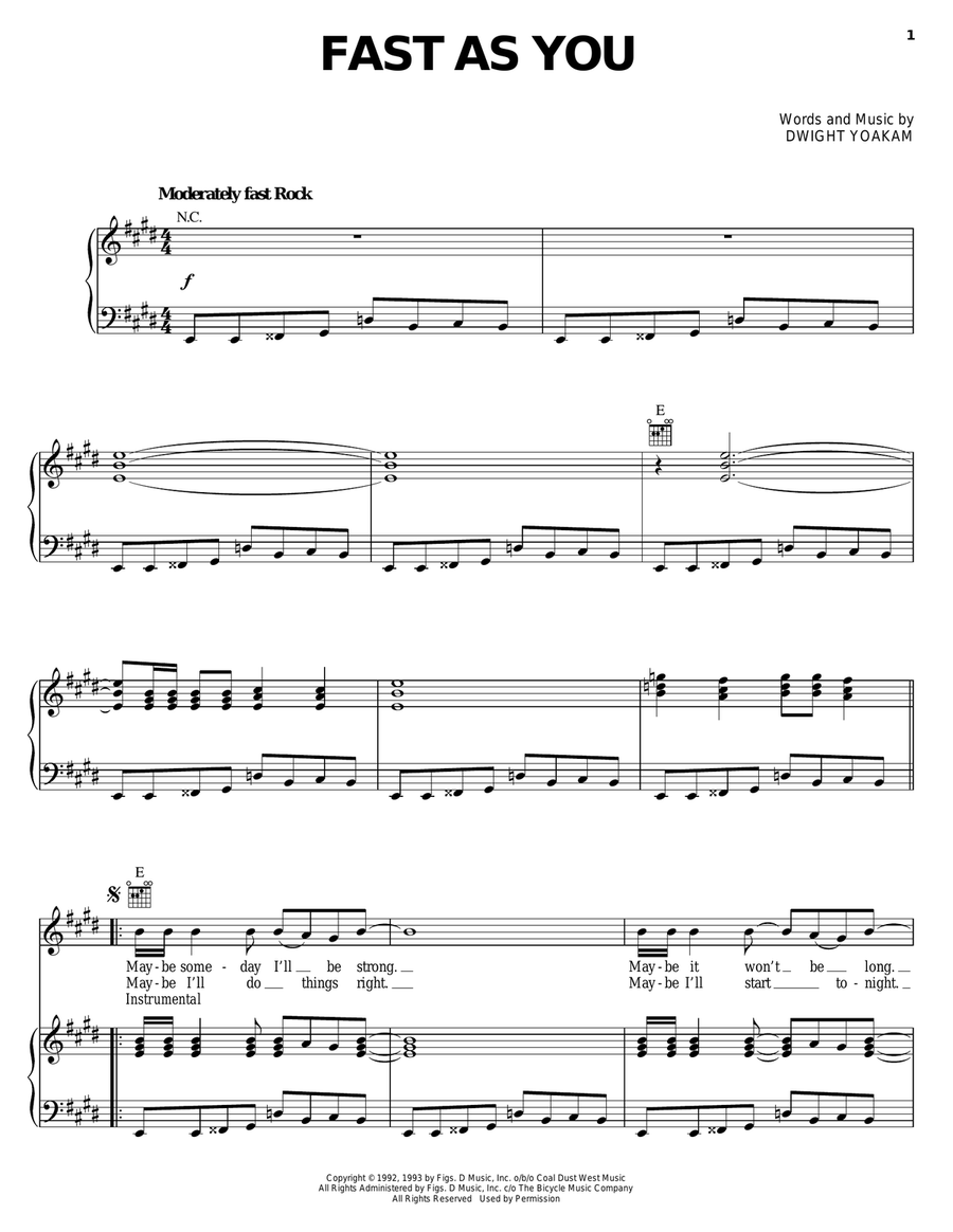 Fast As You Piano, Vocal, Guitar scores gallery preview page 1