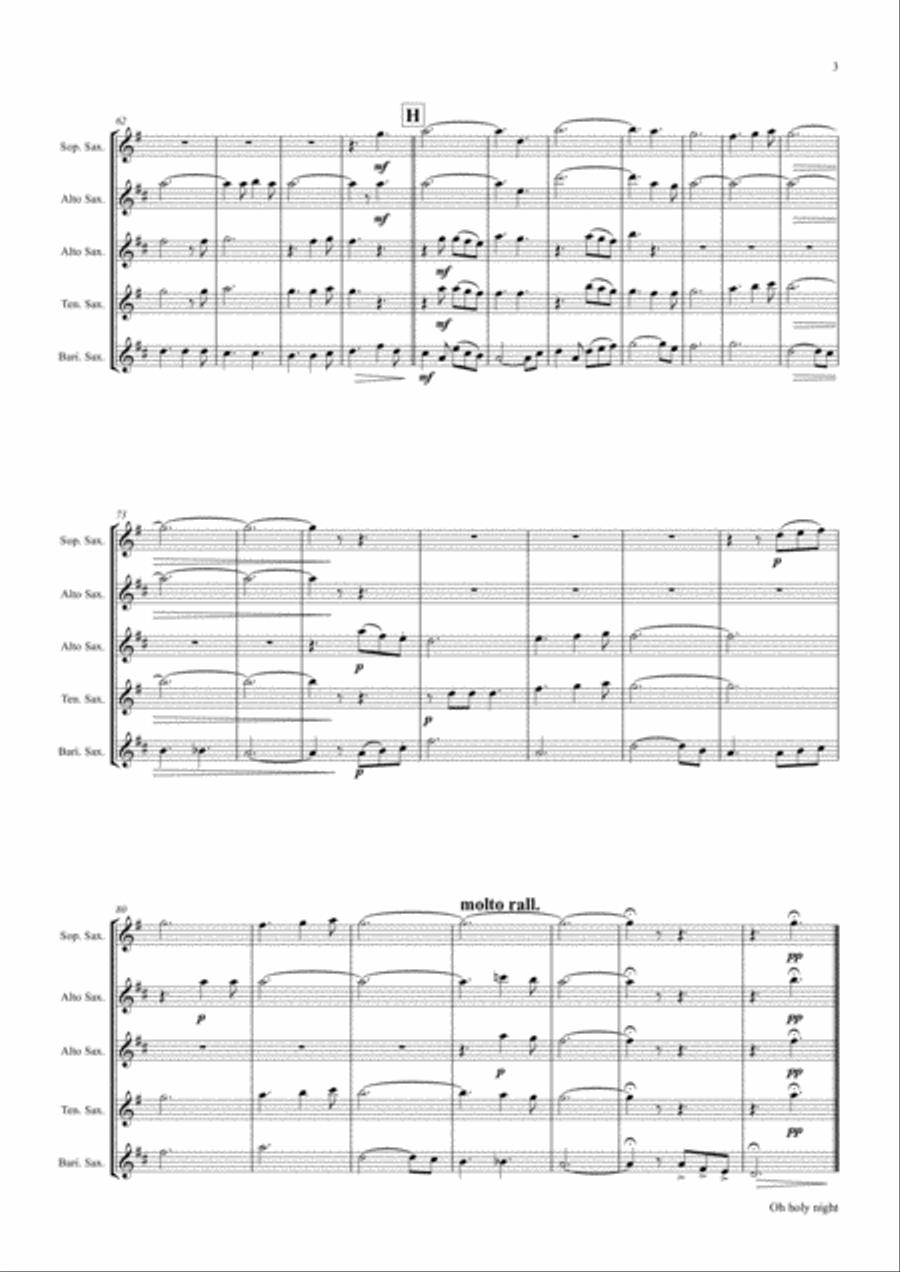 Oh holy night - Cantique de Noël - Christmas Song - Saxophone Quintet Saxophone Quintet scores gallery preview page 3