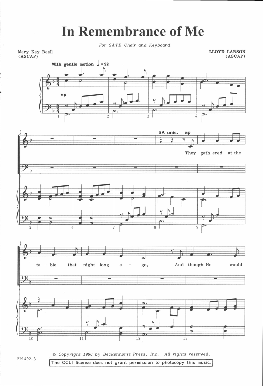 In Remembrance of Me In Remembrance of Me 4-Part scores gallery preview page 2