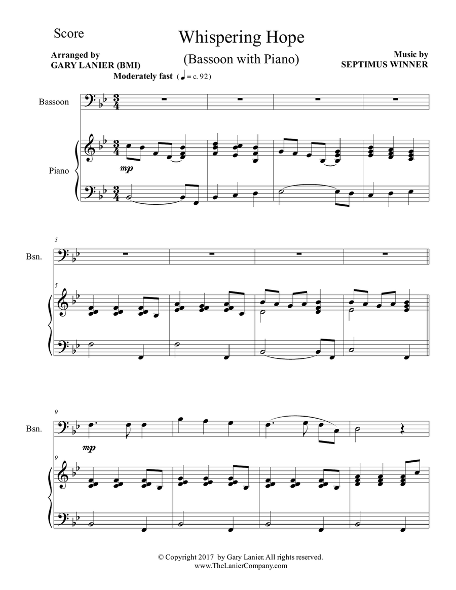 WHISPERING HOPE (Duet – Bassoon & Piano with Score/Part) Bassoon Solo scores gallery preview page 2