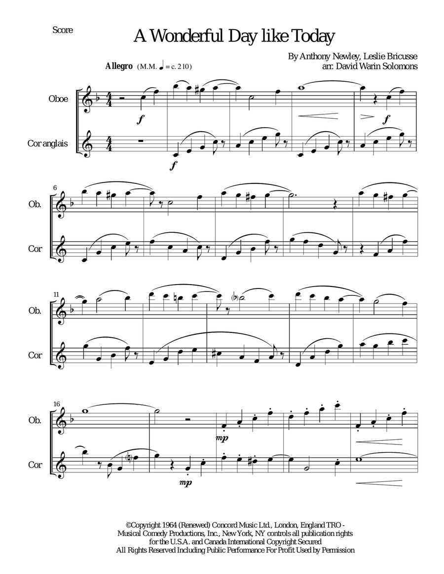 A Wonderful Day Like Today Woodwind Duet scores gallery preview page 1