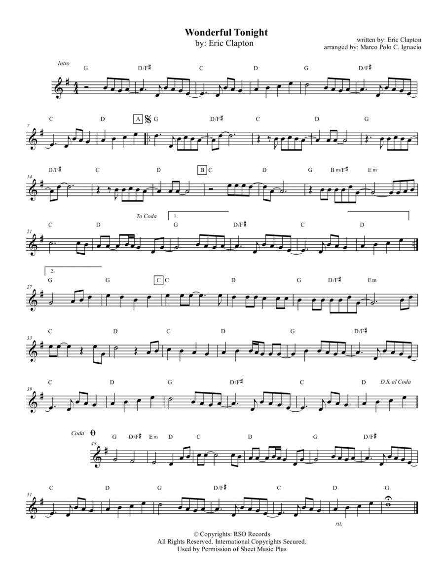 Wonderful Tonight Piano scores gallery preview page 1