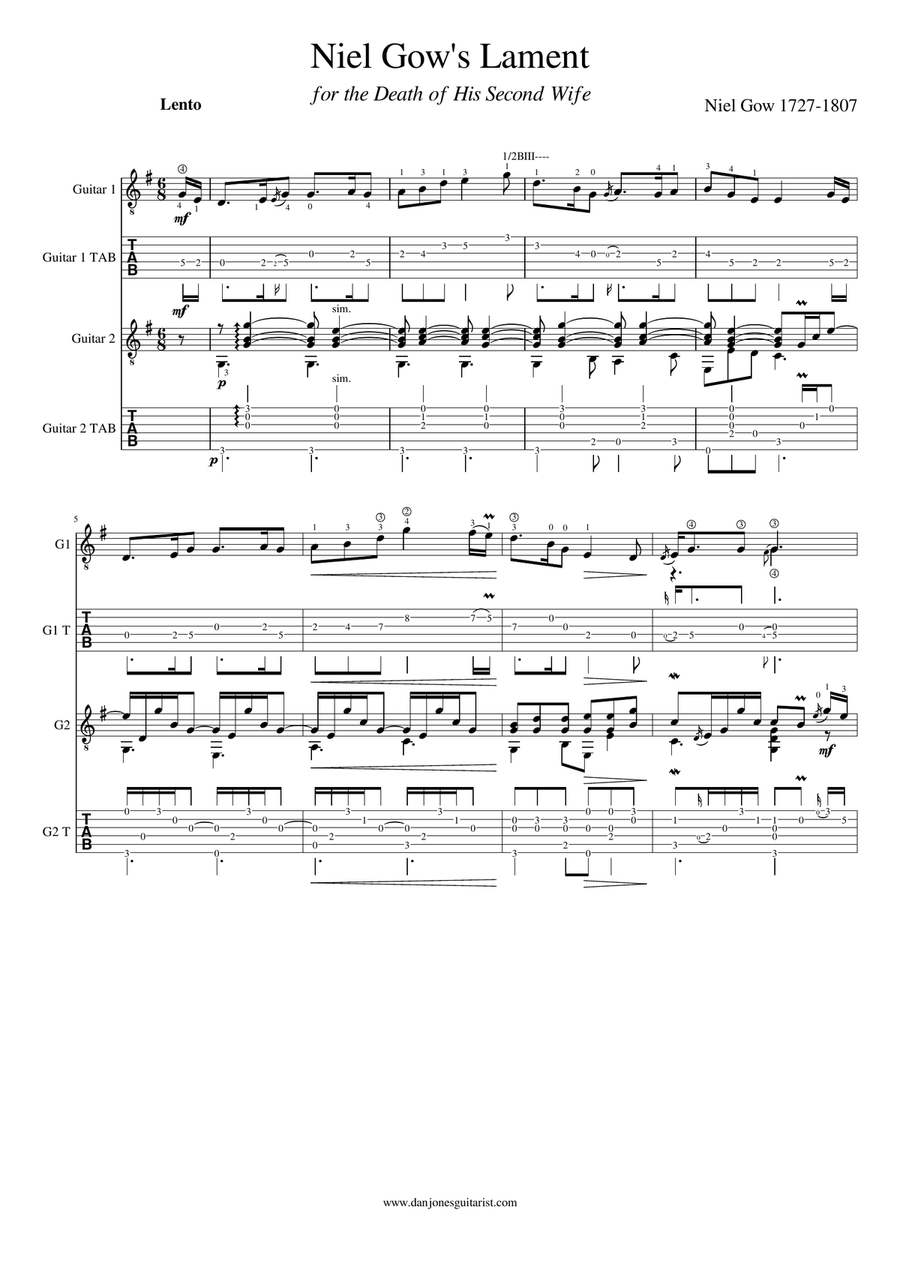Niel Gow's Lament (For the Death of His Second Wife) Acoustic Guitar scores gallery preview page 2