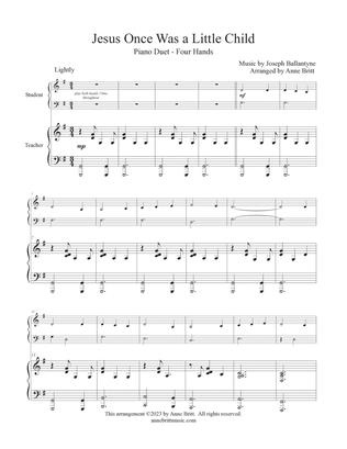 Jesus Once Was a Little Child (late elementary student/teacher piano duet)