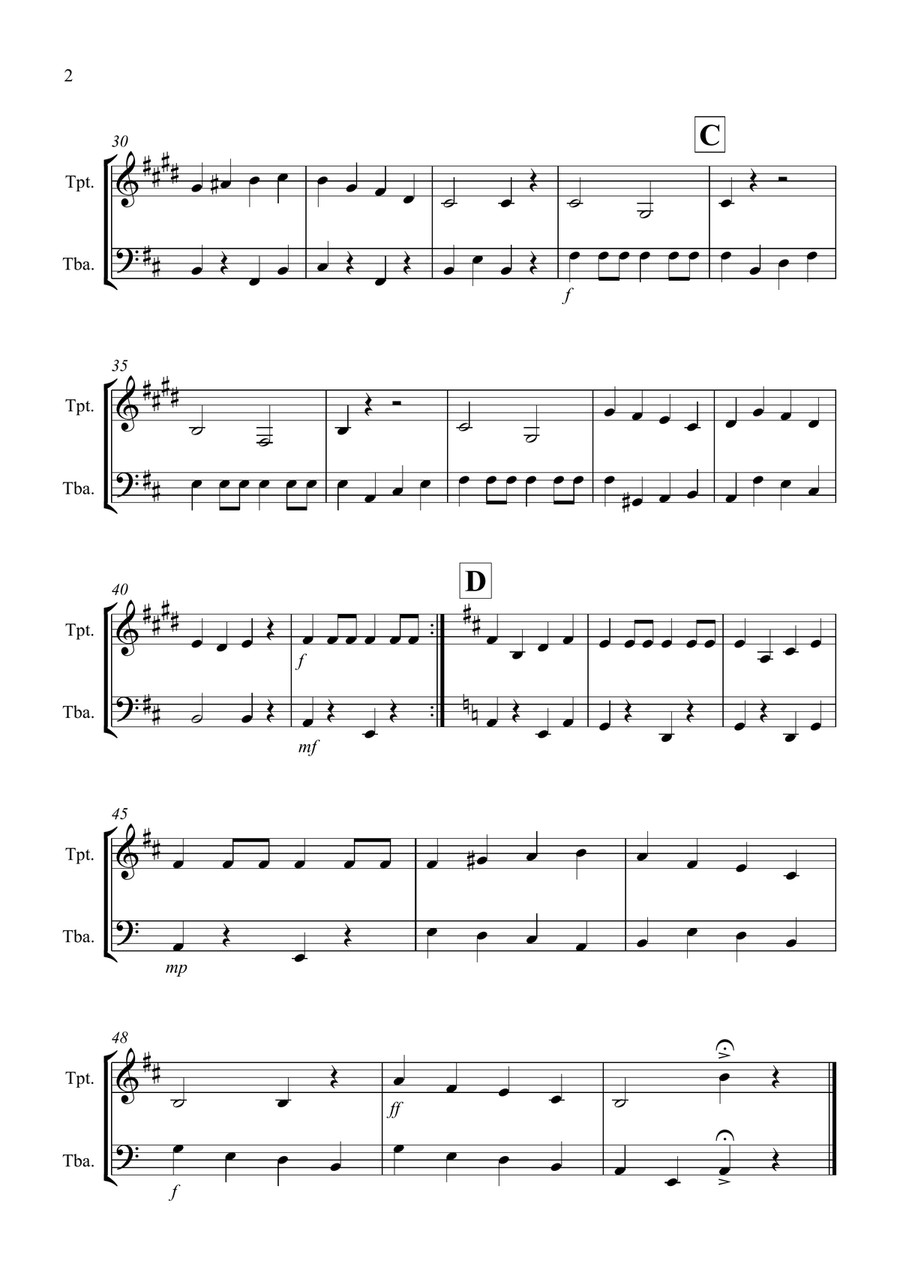 Drunken Sailor for Trumpet and Tuba Duet Brass Duet scores gallery preview page 2