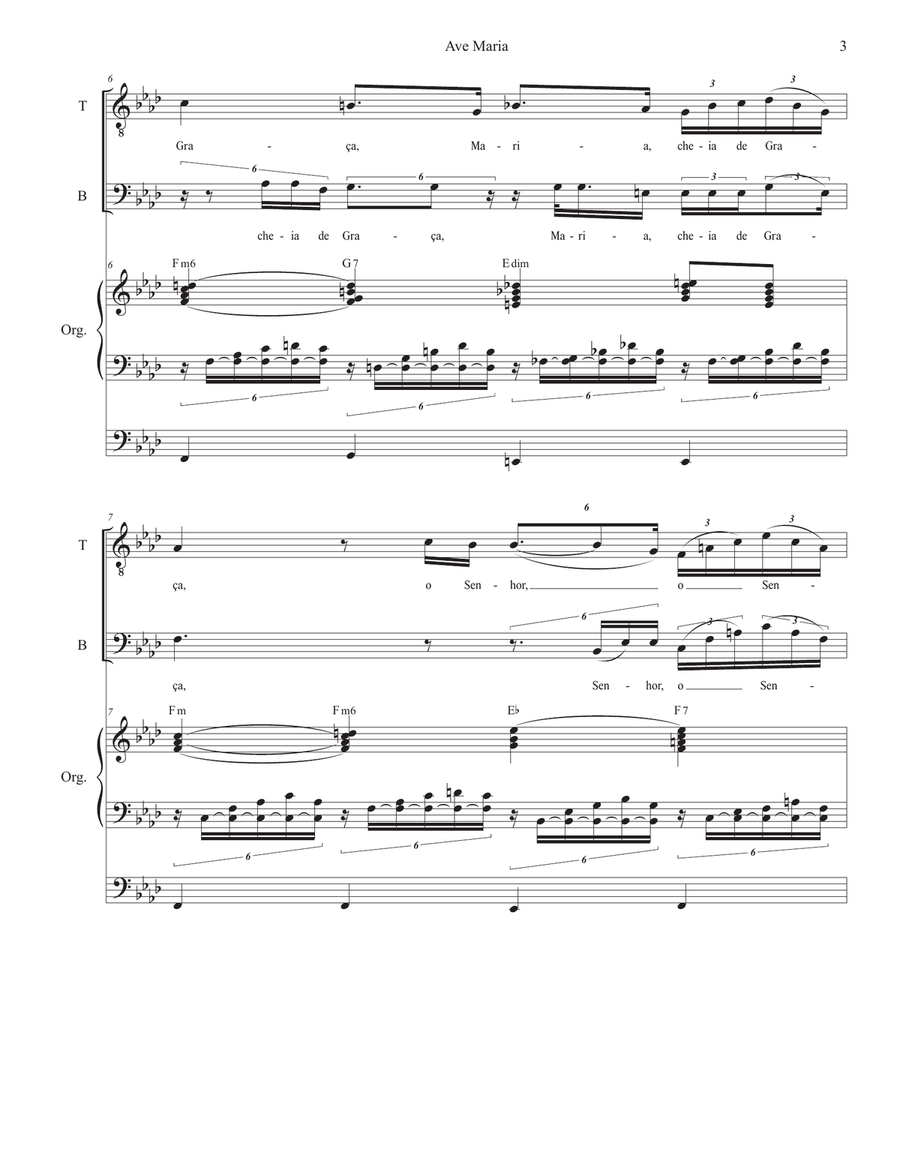 Ave Maria (Portuguese Lyrics - Duet for Tenor & Bass Solo - Medium Key - Organ Accompaniment) Bass Voice scores gallery preview page 4
