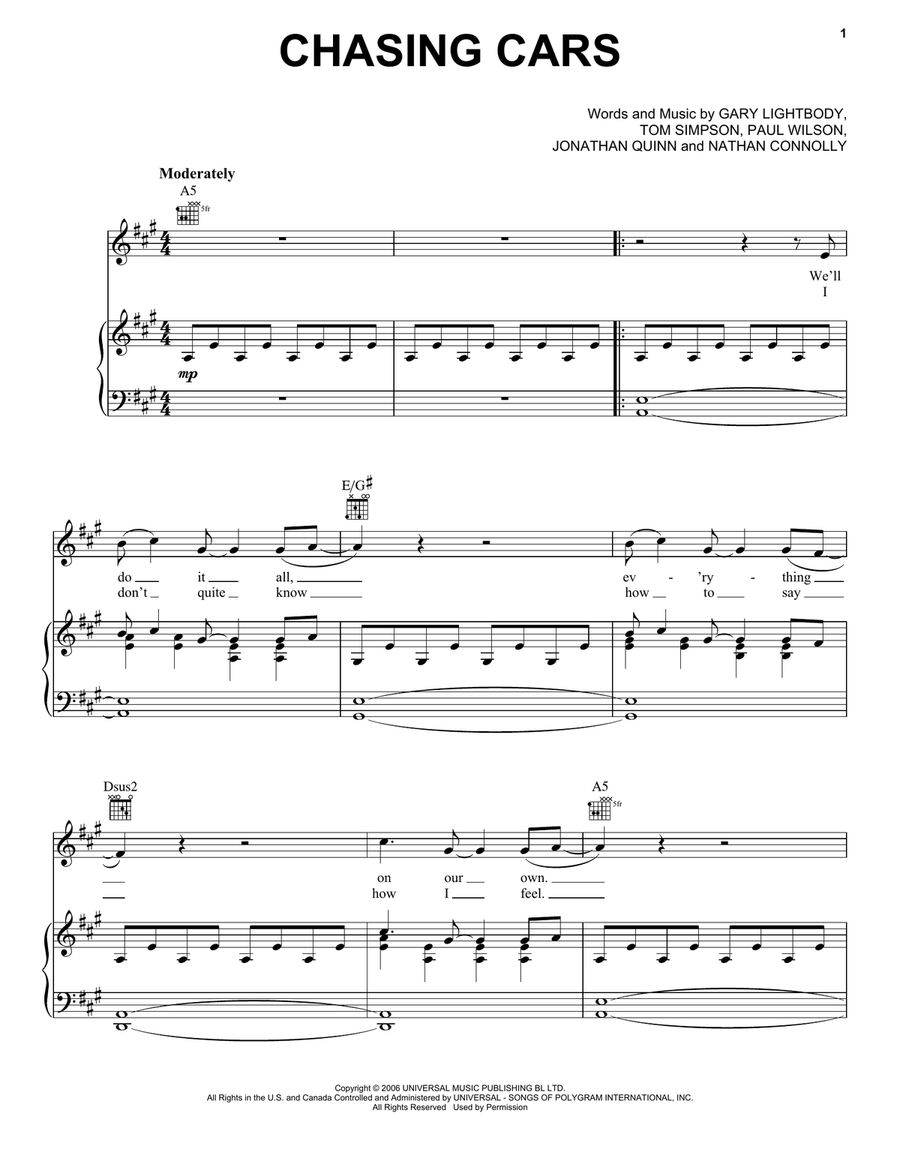 Chasing Cars Acoustic Guitar scores gallery preview page 1