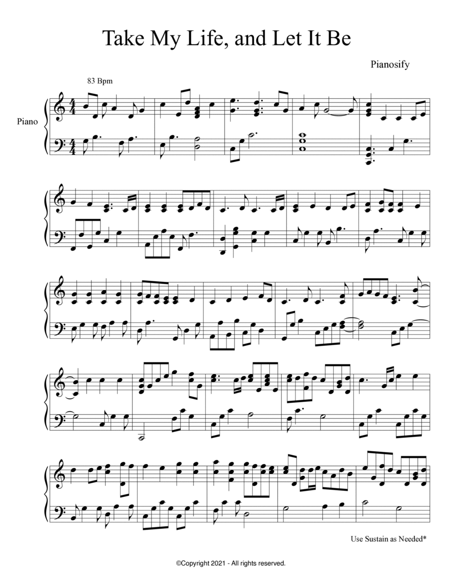 PIANO - Take My Life, and Let It Be (Piano Hymns Sheet Music PDF) image number null