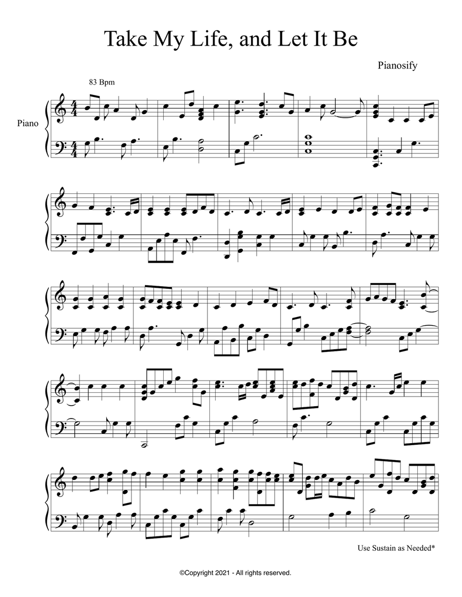 PIANO - Take My Life, and Let It Be (Piano Hymns Sheet Music PDF)