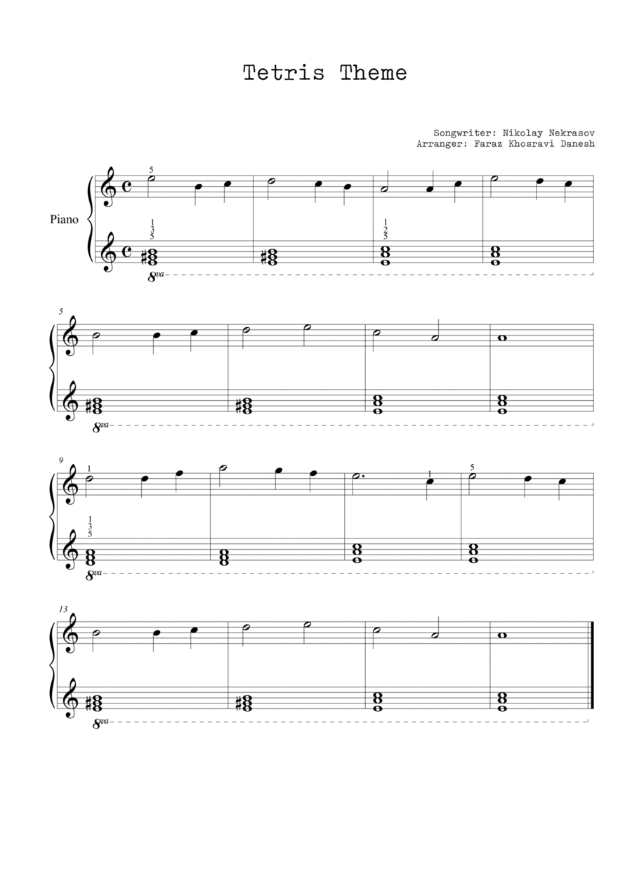 Tetris Theme Easy Piano scores gallery preview page 1