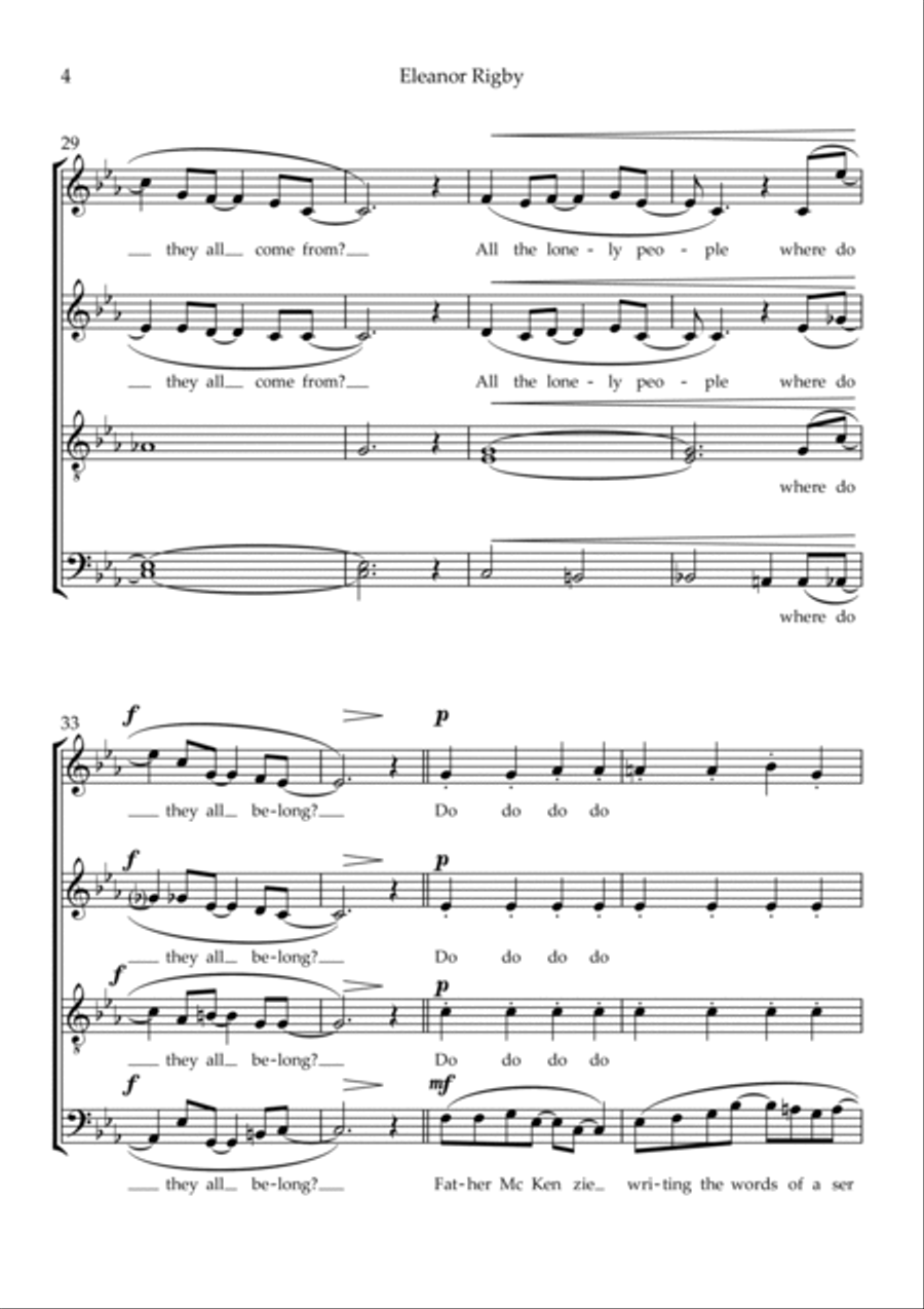Eleanor Rigby 4-Part scores gallery preview page 4