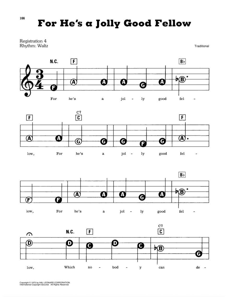 For He's A Jolly Good Fellow Electronic Keyboard scores gallery preview page 1