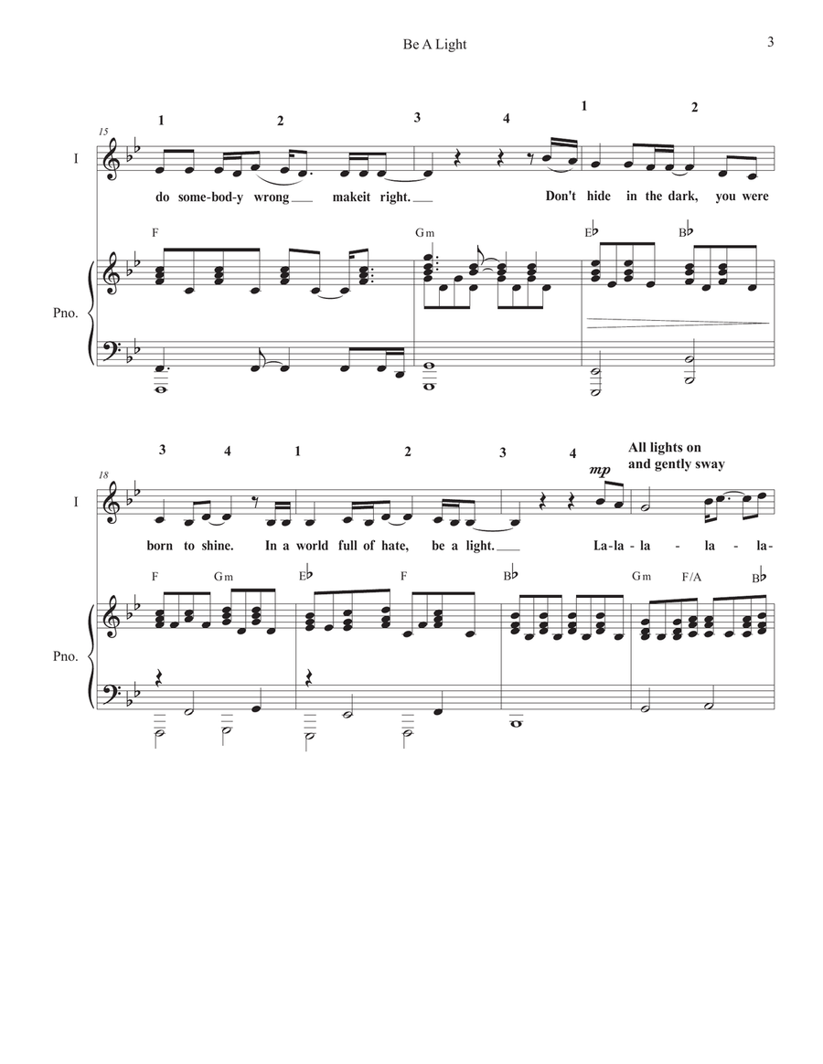 Be A Light Unison Choir scores gallery preview page 3