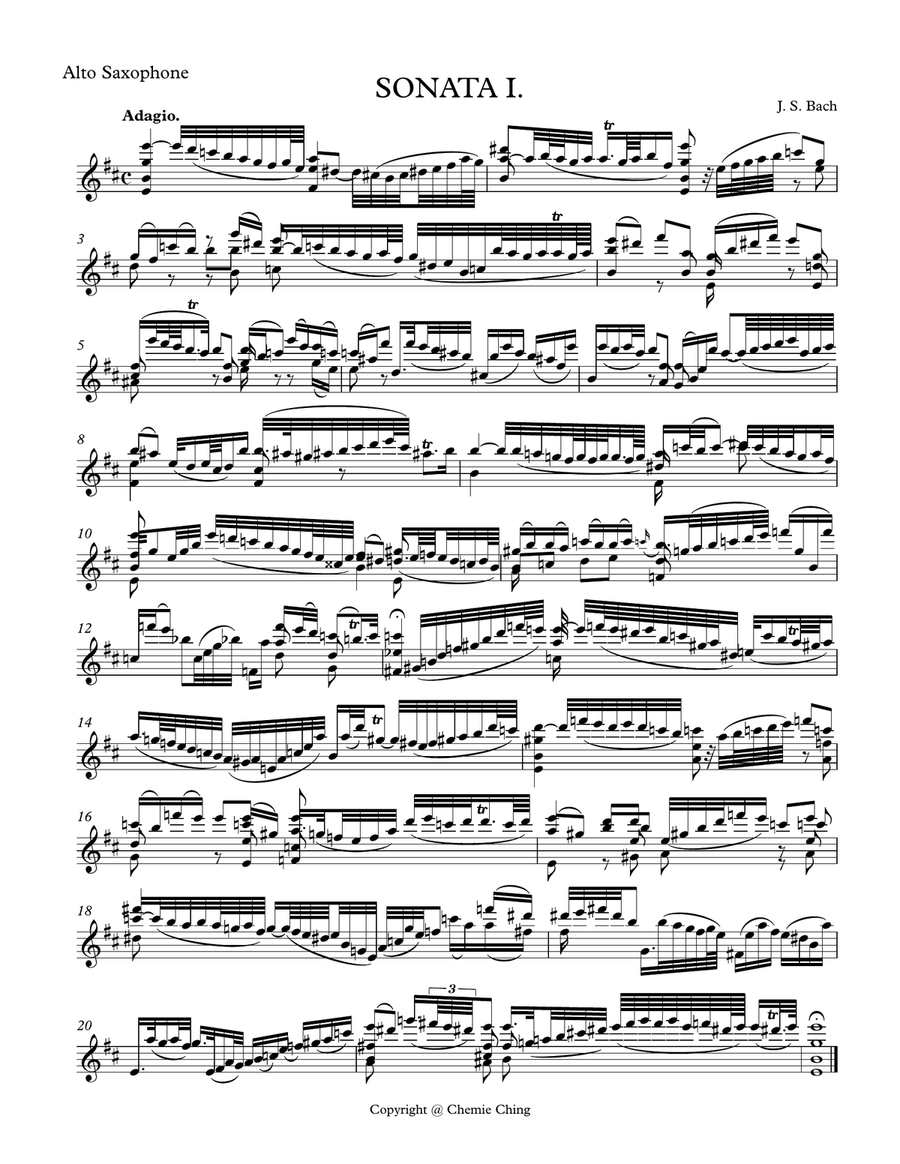 J.S. Bach - Violin Sonata No.1 in G minor, BWV 1001 arranged for Alto Saxophone