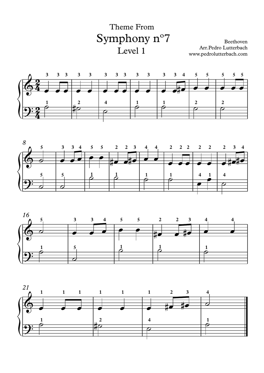 7th Symphony Theme Easy Piano scores gallery preview page 1